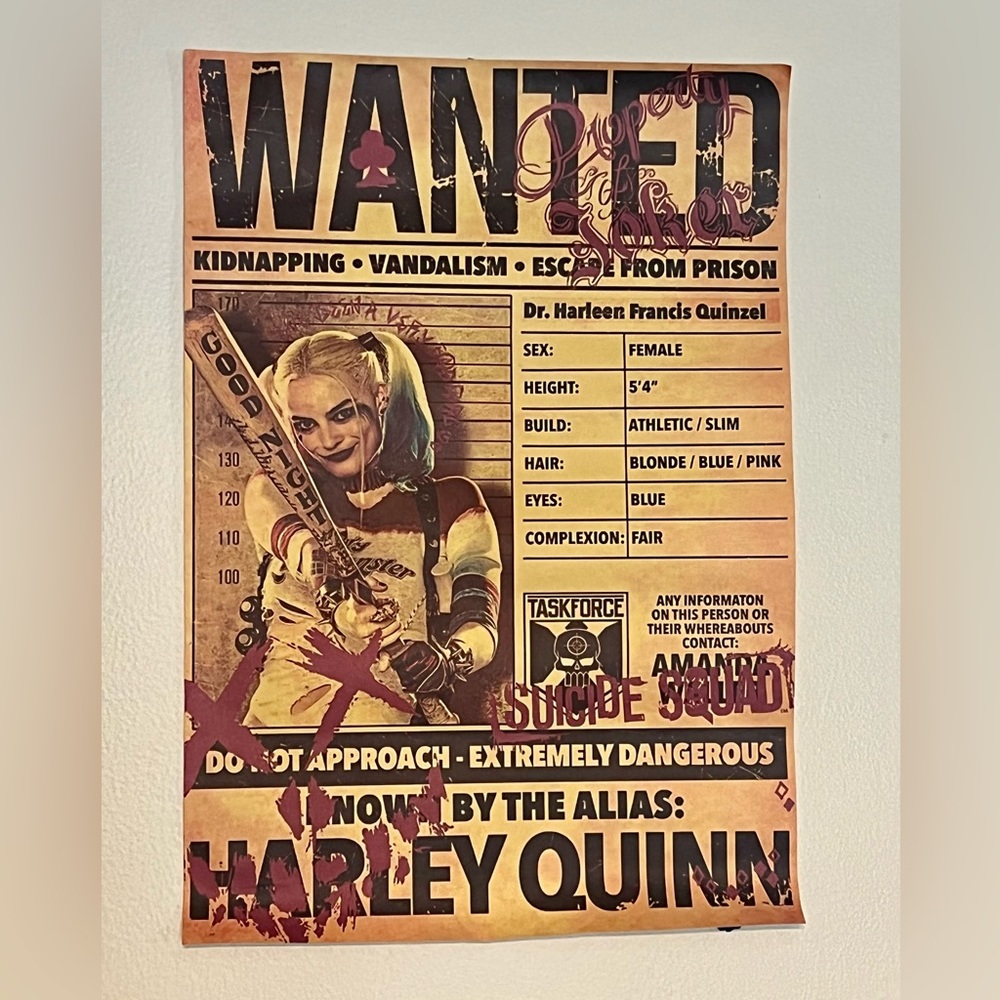 Harley Quinn - Wanted Poster Poster 13.5”X 20”